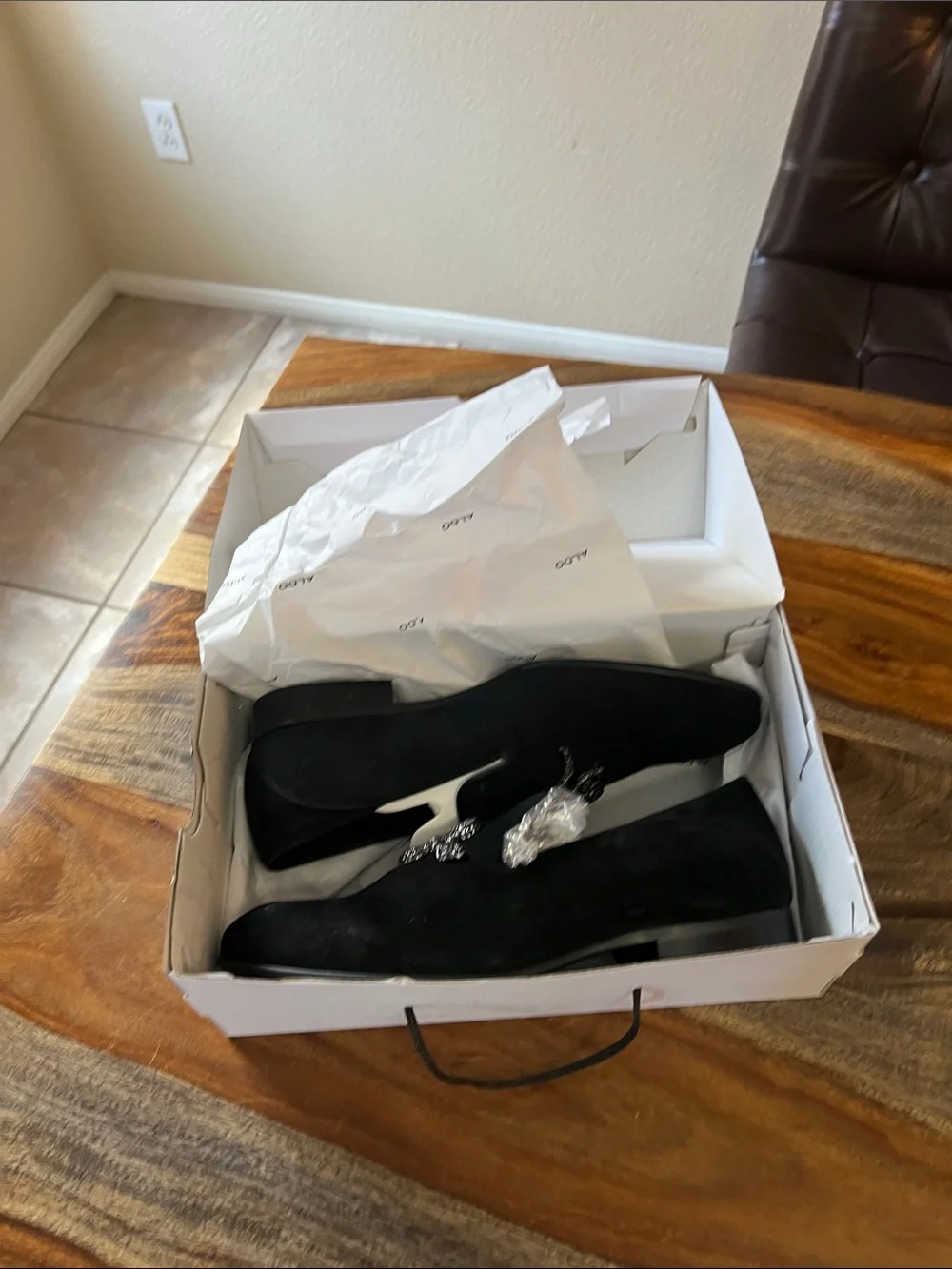 Aldo Black Suede Beaded Snake Slip-On Loafers